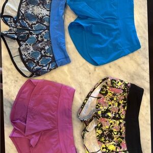 Set of 4 Lululemon shorts. Blue, Pink, multi, multi